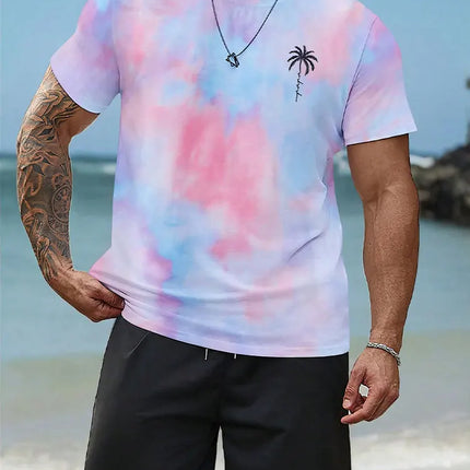Men's Short Sleeve Gradient Print Shorts Set Fashion Hawaiian Men's Set Casual Summer Men's T-shirt Outdoor Beach Men's Shorts