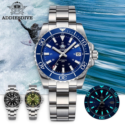 ADDIESDIVE Men's Watch 8215 Mechanical Sapphire Luminous Diving Watch 200m Ceramic Bezel Automatic Watch Clock Gift Watch AD2504