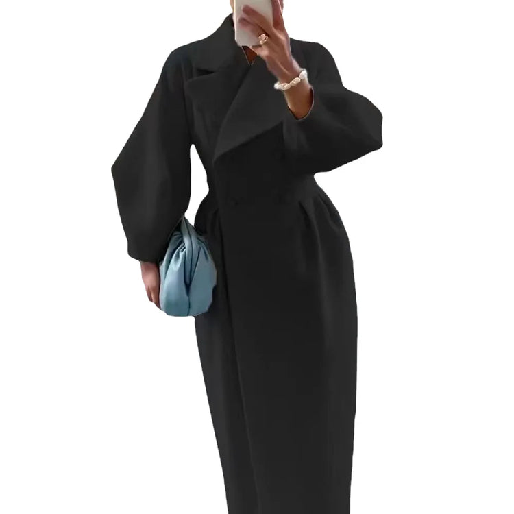 European American Retro Court Style Wool Coat, Long Length with Big Lapel & Lantern Sleeves, New Autumn Winter Outerwear