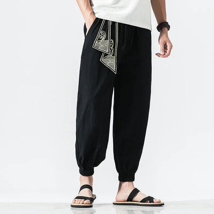 Kimono da uomo in cotone e lino costume da samurai giapponese Ukiyo-e cintura con stampa pantaloni stile harem retrò pantaloni larghi da uomo Hip Hop Harajuku Haori