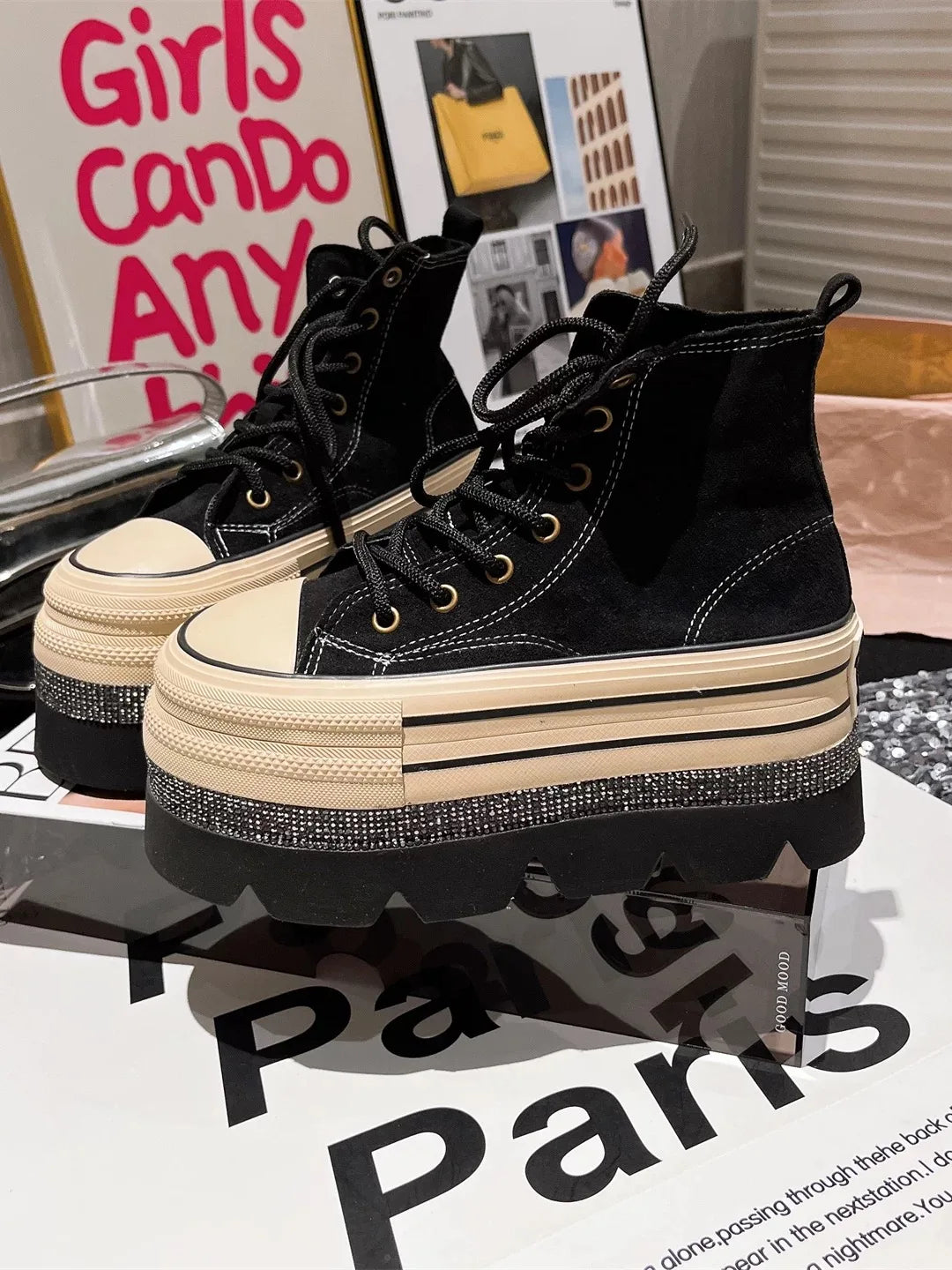 Autumn Winter High Heels Shoes Female Hip Hop Platform Chunky Sneakers Thick Bottom Shoes Short Ankle Boots Casual Fashion Shoe