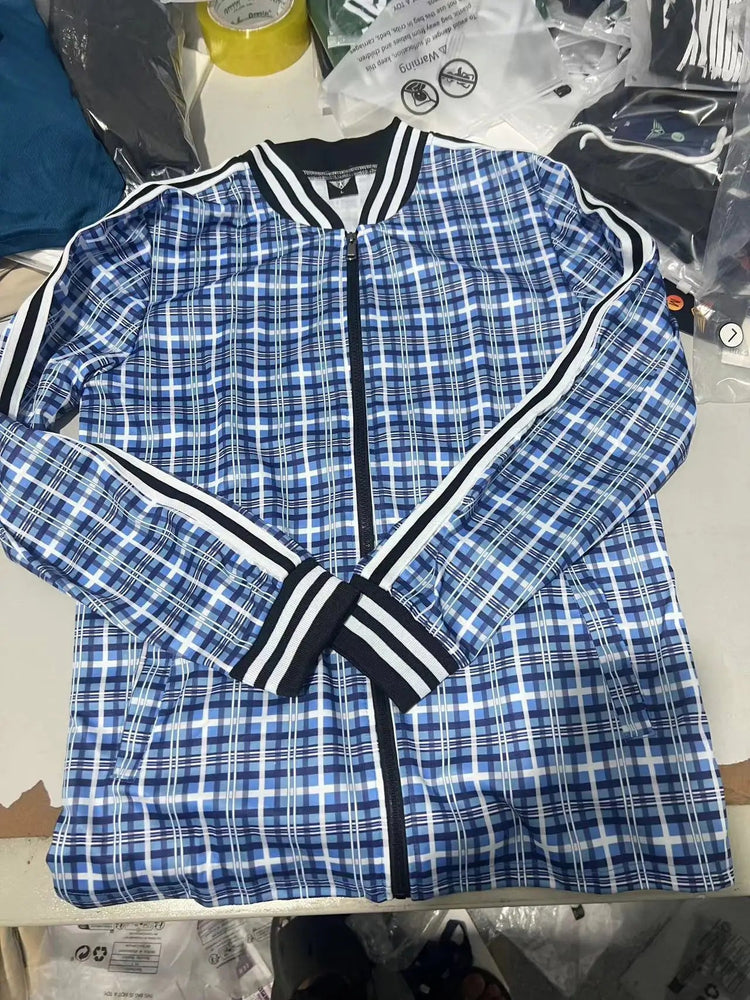 2025 Men Tracksuit 2pc Set Gym Hiking Plaid Zipper Hoodie Cargo Pants Autumn Athleisure Outfit Fleece Jogger Sportswear PlatiNum