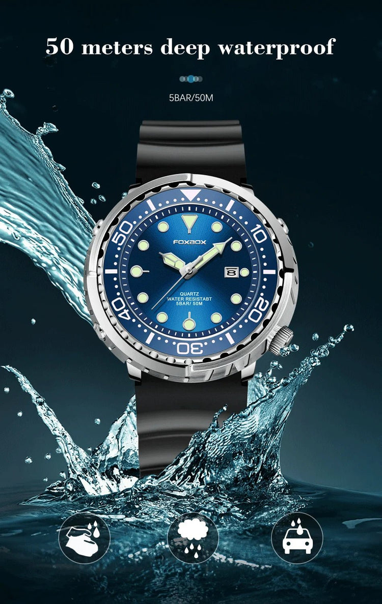 FOXBOX Top Brand Fashion Diver Watch Men 50ATM Waterproof Date Clock orologi sportivi orologio da polso al quarzo da uomo Relogio Masculino platinumshop
