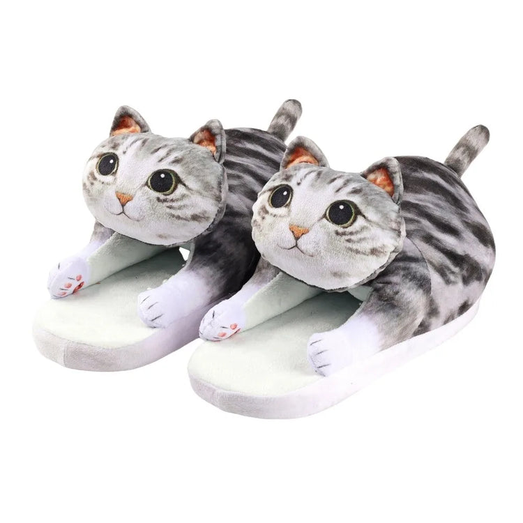 Tortoiseshell Cat EVA Cat Hugging Slippers Soft Creative Plush Kitty Slippers Cozy Animal Winter Fluffy Slides Women