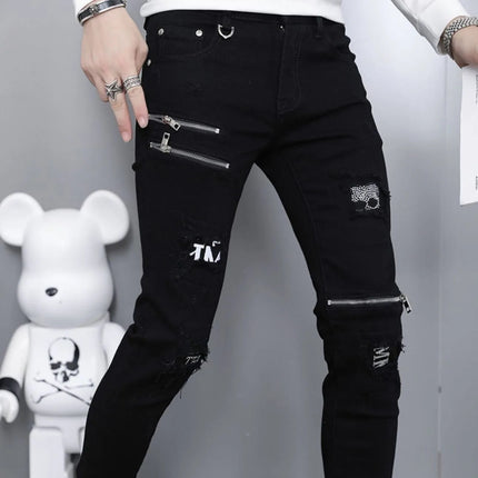 2024 Spring and Autumn Fashion Trend Black Straight Leg Ripped Jeans Men's Casual Comfort Breathable High-Quality Denim Pants PlatiNum