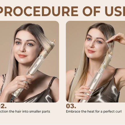UKLISS 643 Champagne Color 8-in-1 Hot Air Styler Set, Detachable Multi Functional Hair Styling Tool, Hair Dryer, Curling Wand, Straightening Brush & Flat Iron All in One, Foldable Rotatable Auto Curler for Quick Drying, Smoot