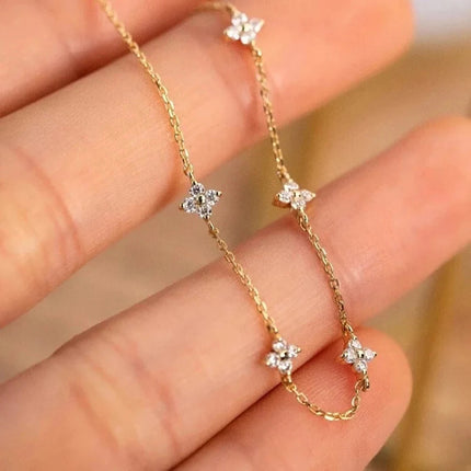 925 Silver Plated Four-leaf Flower Zircon Chain Necklace for Women Luxury Collar Charm Clover Necklaces 2025 Trend Jewelry PlatiNum