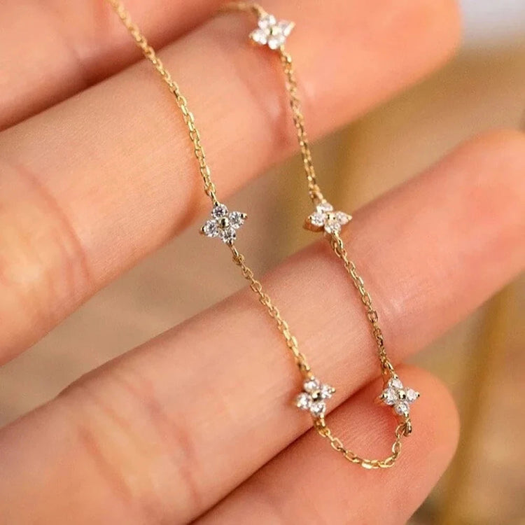 925 Silver Plated Four-leaf Flower Zircon Chain Necklace for Women Luxury Collar Charm Clover Necklaces 2025 Trend Jewelry PlatiNum
