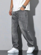 Men's straight skinny grey jeans, straight and simple design, suitable for daily wear in all seasons