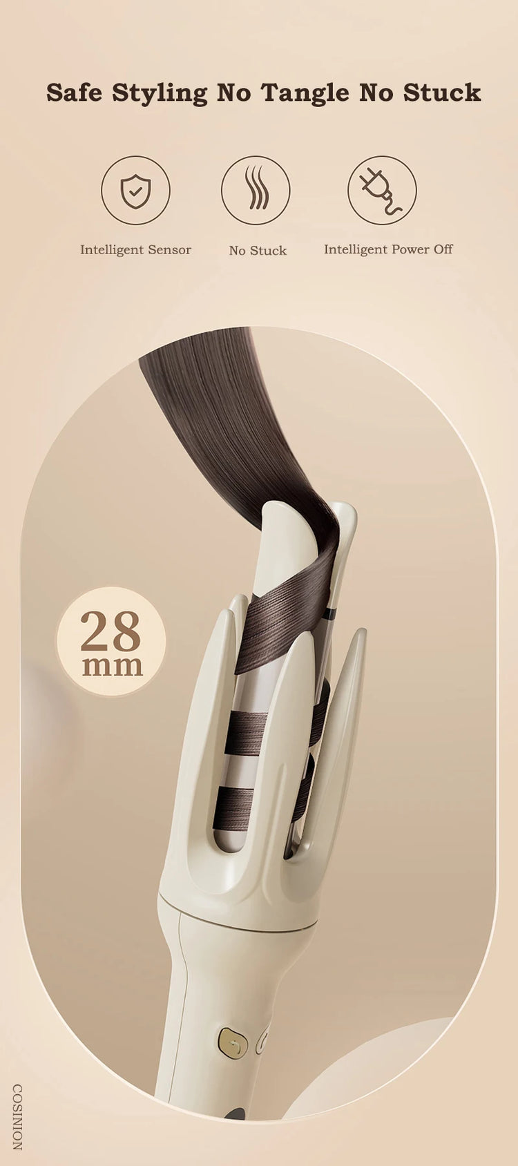 Automatic Hair Curler 28mm Negative Ions Electric Ceramic Curling Hair Stick Rotating Curl Waves Anti-Tangle Curling Iron Styler