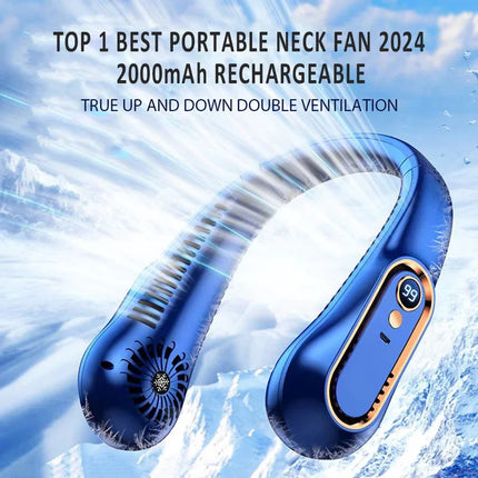 2025 Nuovi best seller Ventilatore da collo indossabile Condizionatore d'aria portatile Ventilatore da collo senza lama Dispositivo di raffreddamento dell'aria 5 marce e schermo a LED