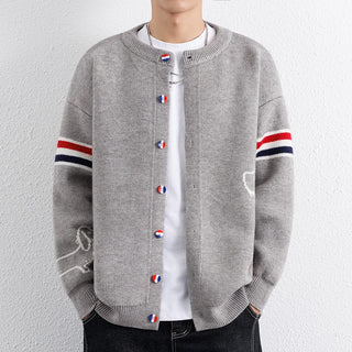 Designer Brand Long Sleeve Knitted Cardigan Men's New Trend Color Blocked Button Design Couple's Casual Warm Round Neck Coat