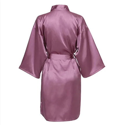 Vestaglia da notte in raso solido, elegante vestaglia da casa con scollo a V a mezza manica e cintura, pigiama da donna