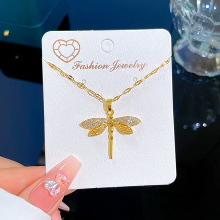 EILIECK 316L Stainless Steel Shine Cubic Zirconia Swan Pendant Necklace Gold Color Texture Metal Personalized Jewelry Neck Chain PlatiNum