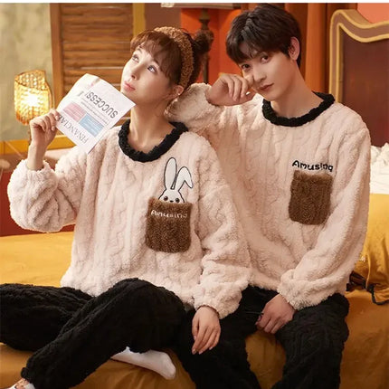 Couples Pajamas Women Men Winter Thicken Pyjamas Sleepwear Cartoon Dinosaur Korean Lovers Homewear Soft Warm Hoodies Pijama