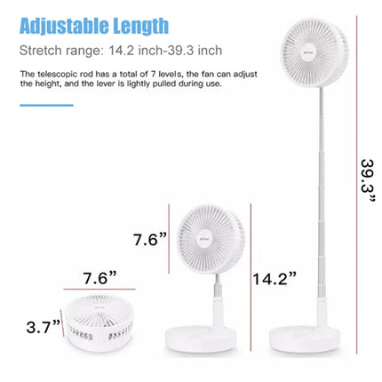 Ventilatore portatile ricaricabile Mini pavimento telescopico pieghevole Ventilatore estivo a basso rumore Raffreddamento per scrivania da ufficio per camera da letto domestica