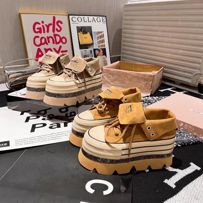 Autumn Winter High Heels Shoes Female Hip Hop Platform Chunky Sneakers Thick Bottom Shoes Short Ankle Boots Casual Fashion Shoe