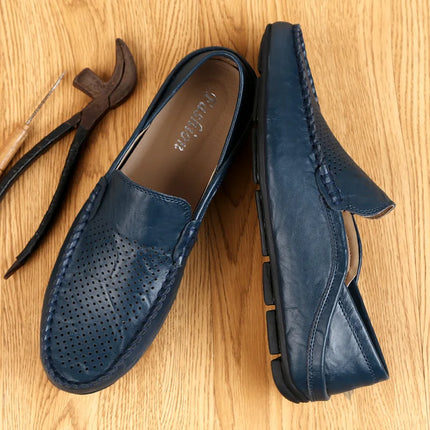 Scarpe da uomo Casual Luxury Summer Casual Leather Shoes Soft Low Platform Outdoor Light traspirante antiscivolo scarpe da guida nere