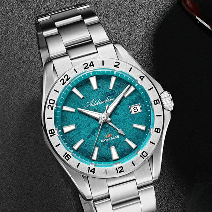 ADDIESDIVE Luxury Swiss Ronda GMT Watch 200M Water Resistant Dual Time Zone BGW9 Luminous 38mm Stainless Steel Quartz Movement