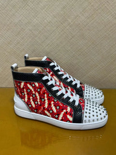 Men's Luxury Spiked High Top Sneakers Red Snake Leather Casual Shoes Red Bottom Lace Up Streetwear Business Plus Size