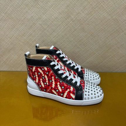 Men's Luxury Spiked High Top Sneakers Red Snake Leather Casual Shoes Red Bottom Lace Up Streetwear Business Plus Size