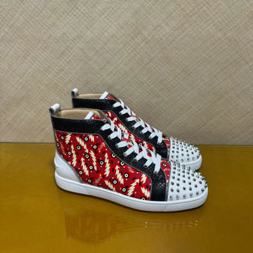 Men's Luxury Spiked High Top Sneakers Red Snake Leather Casual Shoes Red Bottom Lace Up Streetwear Business Plus Size