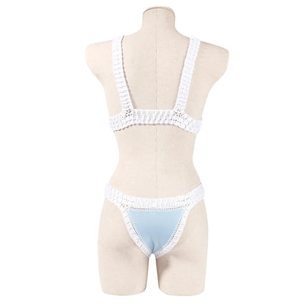 Set bikini reversibile leopardato fatto a mano all'uncinetto Set costumi da bagno neri a bordo piscina blu Paisley costume da bagno di lusso maillot de bain femme PlatiNum