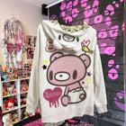 Retro Cartoon Gloomyed Bear Hoodie Women Sweet Cool Zip Sweatshirt Long Sleeve Fleece Jacket for Autumn Winter Subculture Style