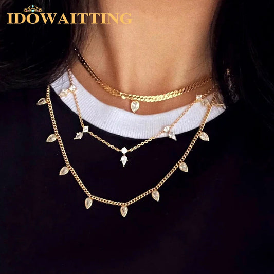 5A Goccia Cubic Zirconia CZ Collana a spina di pesce per le donne Catena color oro Girocollo Gioielli di moda con maglie a catena a serpente geometrico