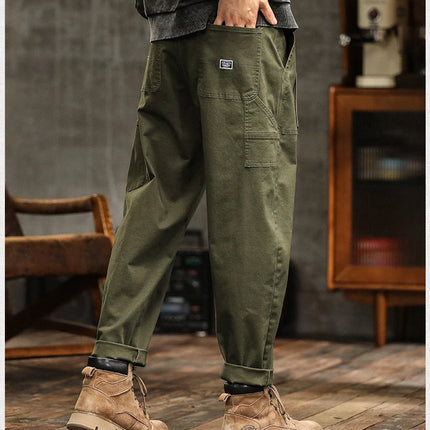 HIQOR Mens Clothing Spring Autumn Cargo Pants Man Cotton Casual Loose Trouser Belt Mid Waist Joggers Male Straight Baggy Pants