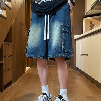 Pantaloncini di jeans cargo da uomo estivi Baggy dritti Moda Casual Pantaloni corti a gamba larga Tasca grande Jeans corti per vacanze al mare Uomo