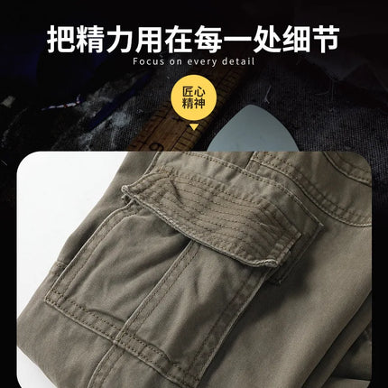 American Style Men's Heavyweight Cotton Cargo Pants Multi-Pocket Casual Loose Straight-Leg Work Trousers Outdoor Jogger Pants