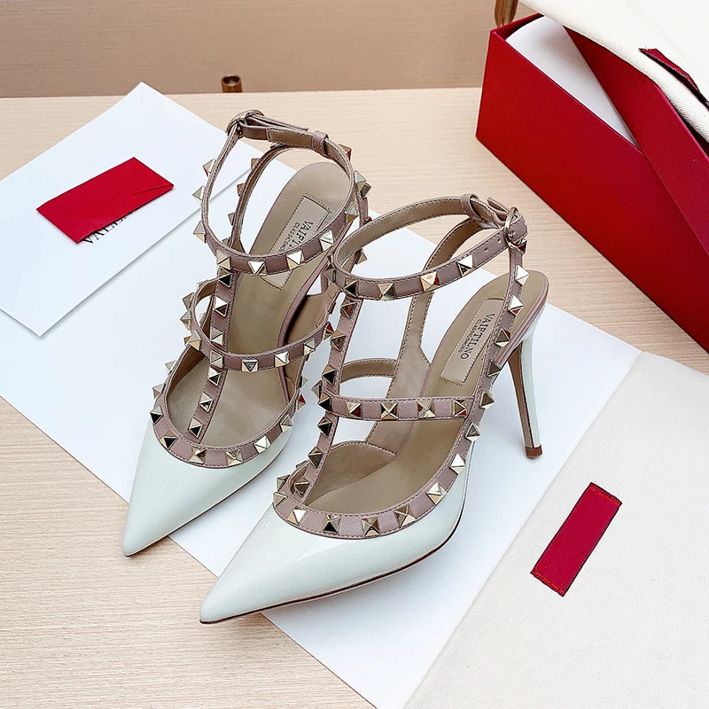 Shoes For Women 2025 Summer Luxury Punk Metal Rivet High Heels Gladiator Pointed Toe Stiletto Sandals Elegant Sexy Party Shoes