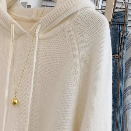 Hooded loose pullover 100%cashmere sweater  versatile solid-color wool knitted base layer for women 2025 new autumn and winter PlatiNum