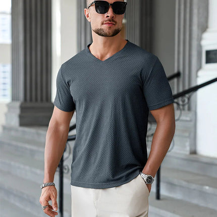 2025 New Men's Casual Short Sleeved Bone Flower Solid Color O-neck T-shirt Fashion Breathable Comfortable Summer Versatile Top PlatiNum