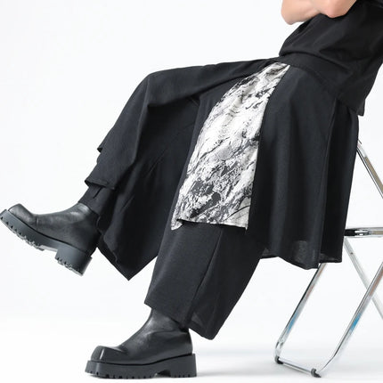Pantaloni Stile Coreano di Tendenza, Design Casual da Uomo, Moda Streetwear, Pantaloni Maschili Oversize a Gamba Larga con Effetto Due Pezzi