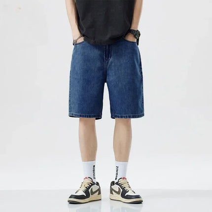 2025 Pantaloncini classici estivi Jeans da uomo Pantaloni in denim Dritto elasticizzato Casual Fresco Sottile Lunghezza al ginocchio Pantaloni giornalieri di marca di moda blu
