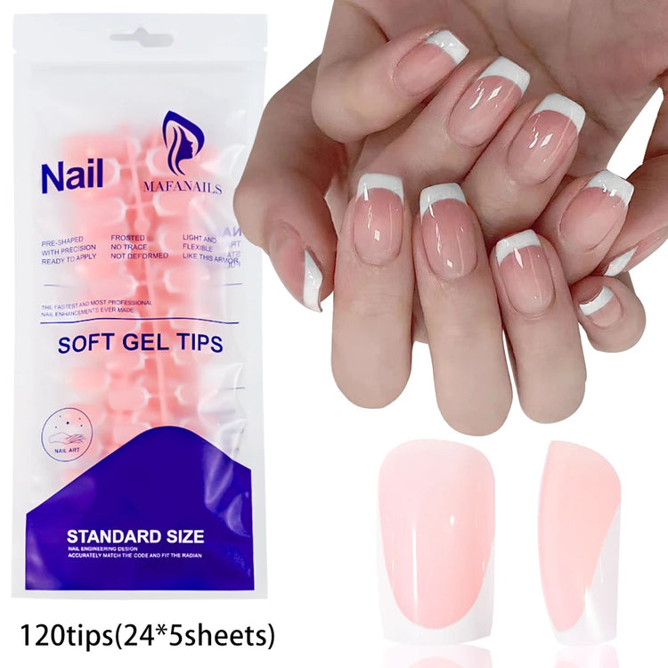 120Pcs Short Square Pink French Full‑Cover Toe Nail Tips White Edge Soft Gel Press‑On Toenails