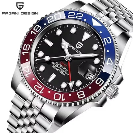PAGANI DESIGN 2026 40MM Orologio Automatico di Lusso da Uomo GMT con Ghiera in Ceramica, Cinturino Jubilee, Vetro Zaffiro, Impermeabile
