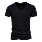 T-shirt da uomo in cotone 100% di qualità del marchio con scollo a V Fashion Design Slim Fit Soild T-shirt da uomo Top Tees T-shirt a maniche corte per uomo