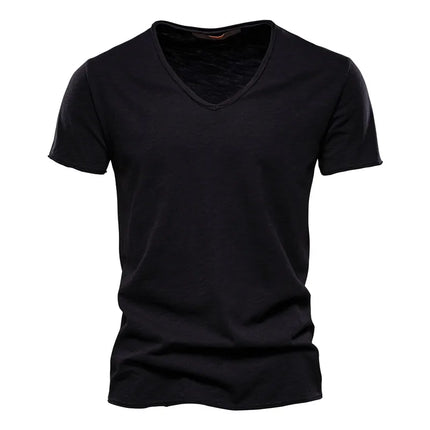 Men's 100% Cotton Branded Quality T-shirt V-Neck Fashion Design Slim Fit Solid Men's T-shirt Top Tees Short Sleeve T-shirt for Men