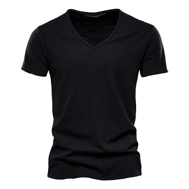 T-shirt homme 100 % coton de qualité de marque, col en V, design tendance, coupe ajustée, couleur unie, hauts, t-shirt à manches courtes pour homme
