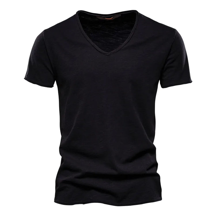 T-shirt da uomo in cotone 100% di qualità del marchio con scollo a V Fashion Design Slim Fit Soild T-shirt da uomo Top Tees T-shirt a maniche corte per uomo