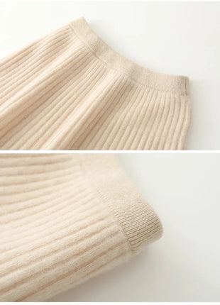 Korean Skirt 100% Merino Wool Women's Knitted Mini Skirt Autumn and Winter Women's Fashion Solid Color Small Umbrella Skirt PlatiNum
