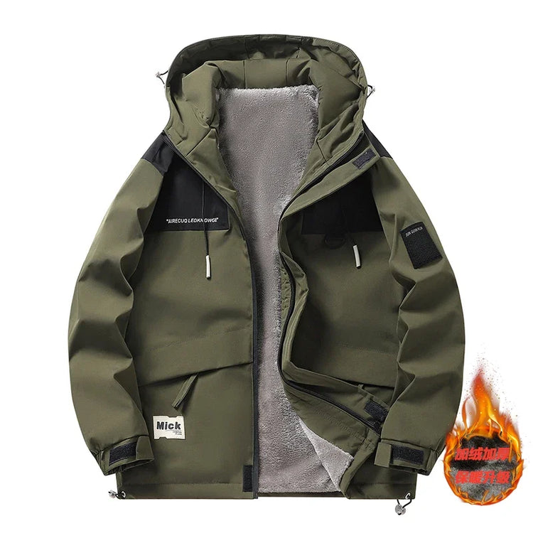 Plus Size Male Waterproof Windproof Hooded Jacket Autumn Winter New Fashion Men Casual Loose Fleece Thick Warm High Quality Coat