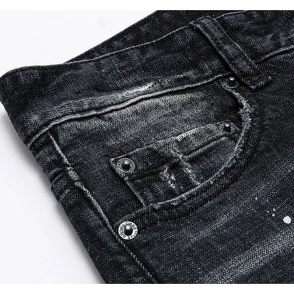 Street Fashion Men Jeans Retro Black Gray Elastic Slim Ripped Jeans Men High Quality Brand Designer Vintage Denim Pants Hombre PlatiNum