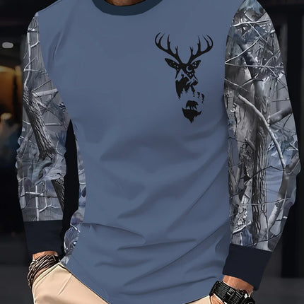Men's Hunting 3D Geometric Print T-Shirt Comfort Casual Long Sleeve Round Neck Top Fashion Street Style Quick-Dry Men's Clothing