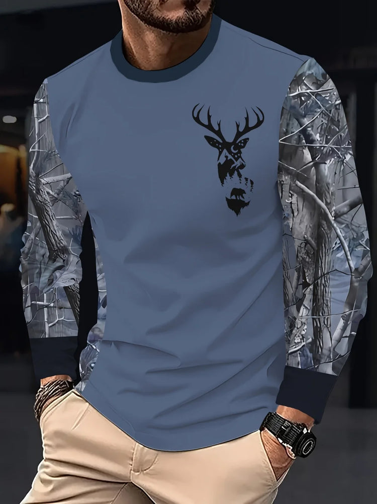 Men's Hunting 3D Geometric Print T-Shirt Comfort Casual Long Sleeve Round Neck Top Fashion Street Style Quick-Dry Men's Clothing