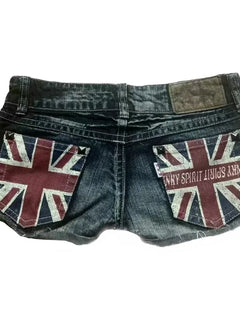 Y2K Bandiera Stampa grafica Moda Stile britannico Mini pantaloncini Harajuku Tasca Pantaloncini di jeans Donna Goth Slim Pantaloni corti sexy a vita bassa