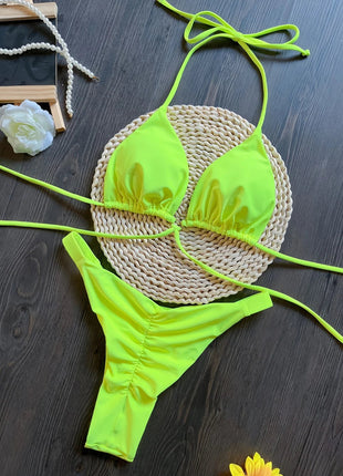 Set Bikini Triangolo Sexy Micro Perizoma Donna, Costume da Bagno Stampa Bandage, Abbigliamento da Spiaggia platinumshop